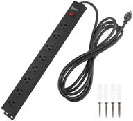etl certified black metal heavy duty power strip - 8 outlet 12 ft with 14awg ul cord, ideal for commercial, industrial, school and home use - 15a 125v 1875w, wall mount outlet and straight plug logo