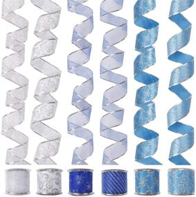 img 3 attached to LaRibbons 6-Pack Christmas Holiday Ribbon - Swirl Sheer Glitter Ribbon - 2.5 inch x 5 Yard Rolls - Blue/Silver