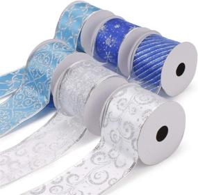img 1 attached to LaRibbons 6-Pack Christmas Holiday Ribbon - Swirl Sheer Glitter Ribbon - 2.5 inch x 5 Yard Rolls - Blue/Silver