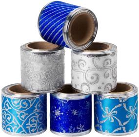 img 4 attached to LaRibbons 6-Pack Christmas Holiday Ribbon - Swirl Sheer Glitter Ribbon - 2.5 inch x 5 Yard Rolls - Blue/Silver