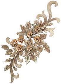 img 3 attached to 🌺 High-End 3D Flower Applique with Beads, Sequins, and Floral Patches - Wedding Lace Appliques Motif for Sewing on Dresses - Polychromatic Options in Golden, Pink, Red, Gray, Violet, and Green Colors