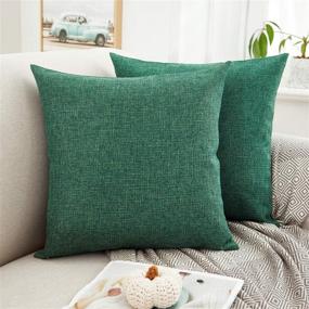 img 4 attached to 🌿 Dark Green Linen Decorative Rectangle Throw Pillow Cover Cushion Covers – Pack of 2, Home Decor for Sofa Couch Bed Chair – 18x18 Inch/45x45 cm by MERNETTE