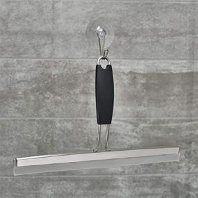 img 2 attached to 🚿 Black/Stainless Steel 12-inch InterDesign Noir Bathroom Shower Door, Window, and Mirror Squeegee with Suction Storage Hook