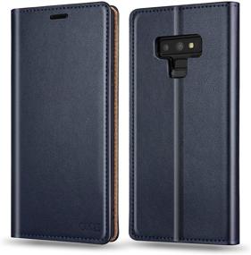 img 4 attached to Samsung Galaxy Note 9 Wallet Case, Genuine Leather Folio Flip Cover 📱 with RFID Blocking, Credit Card Holder and Kickstand Function - Men Dark Blue