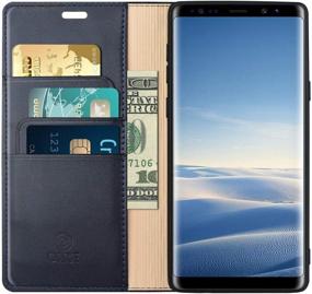 img 2 attached to Samsung Galaxy Note 9 Wallet Case, Genuine Leather Folio Flip Cover 📱 with RFID Blocking, Credit Card Holder and Kickstand Function - Men Dark Blue