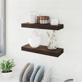 img 1 attached to BAMFOX Floating Wall Shelf Set of 2: Natural Bamboo Decor Storage for Various Spaces