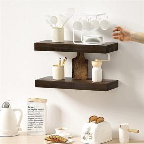 img 3 attached to BAMFOX Floating Wall Shelf Set of 2: Natural Bamboo Decor Storage for Various Spaces