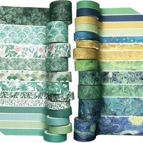 img 4 attached to Van Gogh Starry Night Washi Tape Set - Flymind 24 Rolls of Decorative Green Leaves and Floral Blue Yellow Masking Tape for Crafts, Scrapbooks, Journals, DIY Decor and Gift Wrapping (Green & Yellow)