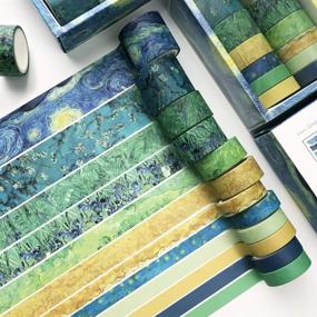 img 2 attached to Van Gogh Starry Night Washi Tape Set - Flymind 24 Rolls of Decorative Green Leaves and Floral Blue Yellow Masking Tape for Crafts, Scrapbooks, Journals, DIY Decor and Gift Wrapping (Green & Yellow)