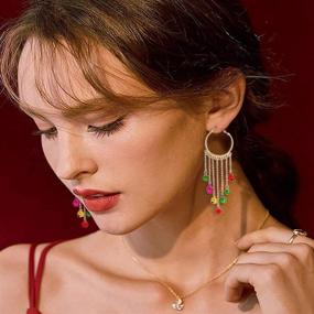 img 3 attached to 🎁 Stylish 4 Pairs Xmas Hoop Earrings Set: Jingle Bell Beads and Tassel Drops for Women and Girls - Perfect Gift Jewelry for Christmas Holiday Parties