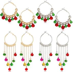 img 4 attached to 🎁 Stylish 4 Pairs Xmas Hoop Earrings Set: Jingle Bell Beads and Tassel Drops for Women and Girls - Perfect Gift Jewelry for Christmas Holiday Parties