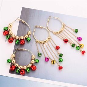 img 1 attached to 🎁 Stylish 4 Pairs Xmas Hoop Earrings Set: Jingle Bell Beads and Tassel Drops for Women and Girls - Perfect Gift Jewelry for Christmas Holiday Parties