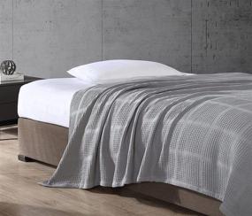 img 2 attached to 🛏️ Kenneth Cole New York Waffle Grid Collection: Hypoallergenic Blanket, 100% Cotton, Lightweight & All-Season Bedding, Queen Size, Medium Grey