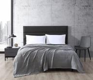 🛏️ kenneth cole new york waffle grid collection: hypoallergenic blanket, 100% cotton, lightweight & all-season bedding, queen size, medium grey logo