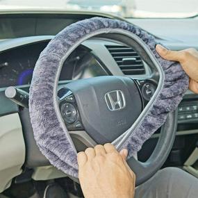 img 3 attached to Fuzzy Steering Wheel Cover Elastic Stretch Plush Gray Universal Fit 14&#34