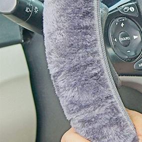 img 2 attached to Fuzzy Steering Wheel Cover Elastic Stretch Plush Gray Universal Fit 14&#34