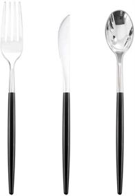 img 4 attached to 144 PCS Silver Plastic Silverware with Black Handle - Disposable Flatware Set, Includes 48 Forks, 48 Knives and 48 Spoons