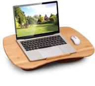 🖥️ multi-purpose laptop lap desk cushioned with bamboo pillow cushion | notebook tablet pc phone holder table tray w/stopper ledge | suitable for 14in laptop use on sofa, bed, or car | (l) logo