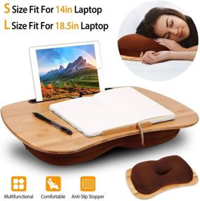 img 2 attached to 🖥️ Multi-Purpose Laptop Lap Desk Cushioned with Bamboo Pillow Cushion | Notebook Tablet PC Phone Holder Table Tray w/Stopper Ledge | Suitable for 14in Laptop Use on Sofa, Bed, or Car | (L)