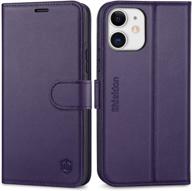 📱 shieldon genuine leather wallet folio case for iphone 12/12 pro with kickstand, rfid blocking card holder, magnetic closure, and enhanced protection - dark purple, compatible with iphone 12/12 pro 5g 6.1 logo