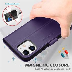 img 1 attached to 📱 SHIELDON Genuine Leather Wallet Folio Case for iPhone 12/12 Pro with Kickstand, RFID Blocking Card Holder, Magnetic Closure, and Enhanced Protection - Dark Purple, Compatible with iPhone 12/12 Pro 5G 6.1