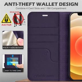 img 2 attached to 📱 SHIELDON Genuine Leather Wallet Folio Case for iPhone 12/12 Pro with Kickstand, RFID Blocking Card Holder, Magnetic Closure, and Enhanced Protection - Dark Purple, Compatible with iPhone 12/12 Pro 5G 6.1