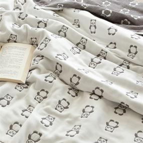 img 3 attached to Summer-ready Panda-themed Lightweight Muslin Cotton Blanket for Bed, Couch & Sofa - Twin 59''x78''