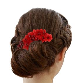 img 3 attached to 🌹 Frcolor Handmade Bridal Hair Flower Side Comb: Stunning Red Wedding Accessory