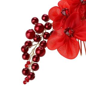 img 2 attached to 🌹 Frcolor Handmade Bridal Hair Flower Side Comb: Stunning Red Wedding Accessory