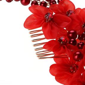 img 1 attached to 🌹 Frcolor Handmade Bridal Hair Flower Side Comb: Stunning Red Wedding Accessory