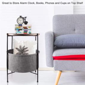 img 2 attached to 🪑 Seeutek Wooden End Table with Storage Basket - Small Round Coffee Side Table for Living Room, Patio Snack Accent Sofa Tray Metal Table - Anti-Rust, Waterproof