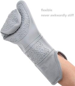 img 1 attached to 🧤 Quilted Liner Silicone Oven Mitts - Heat Resistant Pot Holders with Mini Oven Mittens - Flexible Grey Oven Gloves, 15inch