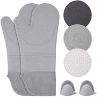 🧤 quilted liner silicone oven mitts - heat resistant pot holders with mini oven mittens - flexible grey oven gloves, 15inch logo