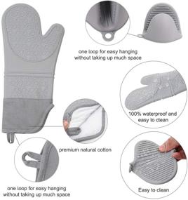 img 2 attached to 🧤 Quilted Liner Silicone Oven Mitts - Heat Resistant Pot Holders with Mini Oven Mittens - Flexible Grey Oven Gloves, 15inch