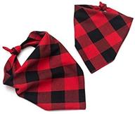 🐶 dkaf 2 pack dog plaid bandanas, winter christmas pet triangle bibs, cotton kerchief neckchief, washable reversible, printing dog scarf логотип