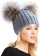 🧢 womens winter double pom pom beanie: fleece lined bobble hat with detachable knitted faux fur pom ball logo