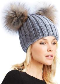 img 4 attached to 🧢 Womens Winter Double Pom Pom Beanie: Fleece Lined Bobble Hat with Detachable Knitted Faux Fur Pom Ball