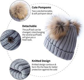 img 3 attached to 🧢 Womens Winter Double Pom Pom Beanie: Fleece Lined Bobble Hat with Detachable Knitted Faux Fur Pom Ball