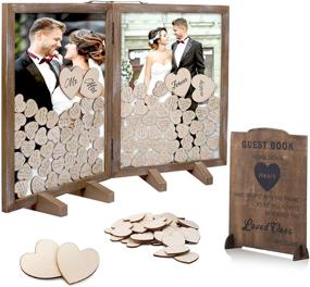 img 4 attached to ❤️ Rustic Wedding Guest Book Alternative - GLM Drop Top Wooden Frame with 160 Hearts, 4 Large Hearts, Sign - Ideal for Reception, Baby Shower, Funeral Guest Books (Brown)
