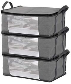 img 3 attached to 🧺 Clothing Closet Storage Organizer with Clear Window & Carry Handles - Storage Bins, Bags, and Containers for Sweaters, Clothes, Blankets, and Closets