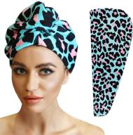 🌊 teal leopard microfiber hair towel wrap for women, super absorbent hair turban for drying wet hair and curly hair - easy twist hair towels for ultra soft and quick drying logo