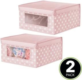 img 3 attached to 📦 Soft Stackable Fabric Closet Storage Organizer Box - Clear Window Lid, Child/Kids Room, Nursery, Playroom - Polka Dot Print - Medium Size, 2 Pack - Pink with White Dots