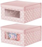 📦 soft stackable fabric closet storage organizer box - clear window lid, child/kids room, nursery, playroom - polka dot print - medium size, 2 pack - pink with white dots logo