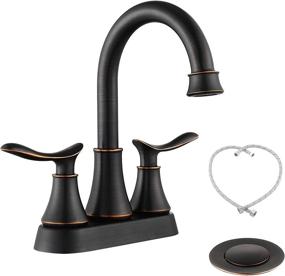 img 4 attached to 🚰 GELE Oil Rubbed Bronze Bathroom Faucet with Pop-up Drain & Supply Hoses - 360° High Arc Swivel Spout Centerset Vanity Sink Faucet 4009-ORB