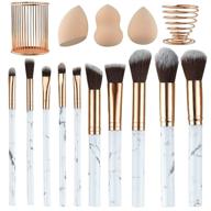 🌸 ximajia marble makeup brush set 10 with brush holder and 3 makeup sponge with metal holder - premium synthetic foundation brushes for blending face powder, eye shadows - rose gold makeup brushes kit logo