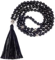 📿 108 hand-knotted 8mm gemstone round beads mala necklace - cherry tree collection, with antiqued guru and counter beads, tassel – ideal for meditation, buddhist prayer, and healing logo