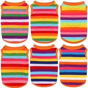 img 4 attached to URATOT Dog Rainbow Stripe Shirts: Breathable Summer Cotton Sleeveless T-Shirt for Comfortable and Stylish Dogs and Cats