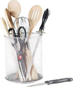 img 2 attached to 🍴 YBM Home Mesh Stainless Steel Kitchen Utensil Holder: Organize and Access Your Cooking Tools with the Simple Round Cutlery Caddy Organizer - Silver, 1 Unit 2375-1