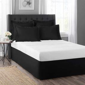 img 1 attached to Hotel Luxury Queen Split Corner Bed Skirt: 16 Inch Drop, Solid Black, 100% Cotton - Premium Hotel Quality
