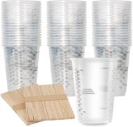 set of 100 clear plastic measuring cups (8oz) with 100 wooden stirring sticks - ideal for mixing paint, pigments, epoxy resins, and more logo